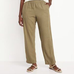 High-Waisted Linen-Blend Straight Ankle Pants